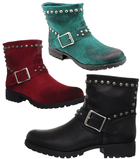 Kelsi Dagger Max Women's Studded Leather Ankle Moto Boots, Color Options