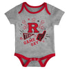 Outerstuff Rutgers Scarlet Knights NCAA Infant Champs 3-Piece Creeper Set, Scarlet/Black/Grey
