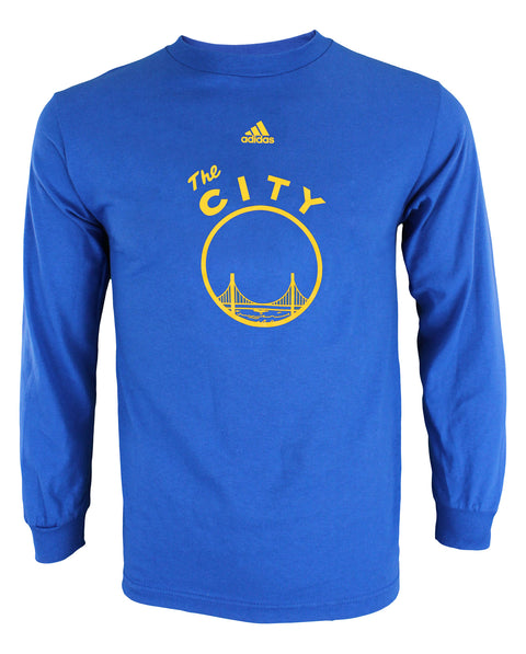 Adidas NBA Mens Golden State Warriors The City Graphic Long Sleeve Tee, Blue