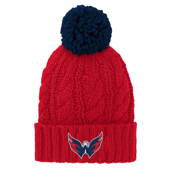 Outerstuff NHL Washington Capitals Girls Cuff Winter Pom Hat Beanie, Red