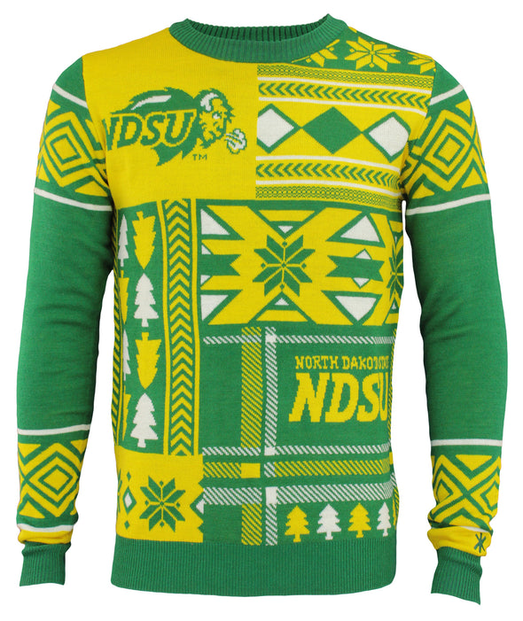 North Dakota State Bison NCAA Mens Ugly Holiday Sweater, Yellow / Green