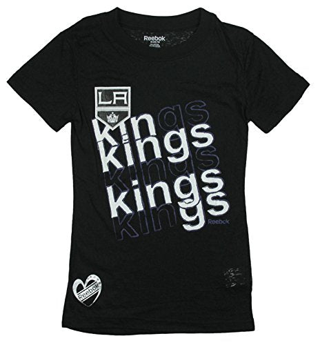 Reebok NHL Youth Girl's Los Angeles Kings Short Sleeve Burnout Tee T-Shirt, Black