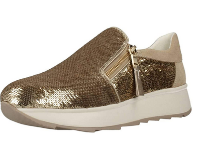 Geox Women's D Gendry A Low-Top Sneakers, Taupe Gold