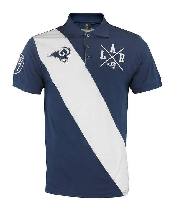 KLEW NFL Football Men's Los Angeles Rams Rugby Diagonal Stripe Polo Shirt