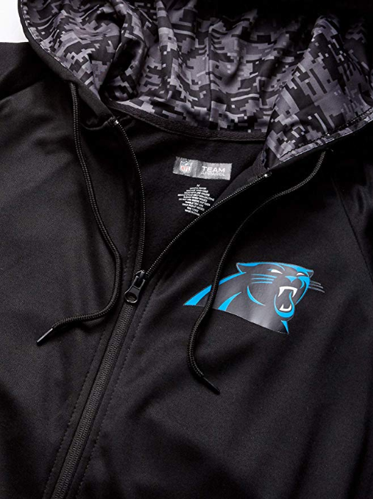 Zubaz NFL Men's Carolina Panthers Full Zip Hoodie with Lava Sleeves