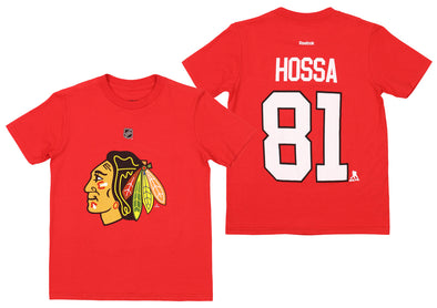 Reebok NHL Boys Youth Chicago Blackhawks Marian Hossa #81 Short Sleeve Tee, Red