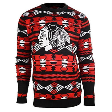 Klew NFL Men's Chicago Blackhawks 2015 Aztec Print Ugly Crew Neck Sweater