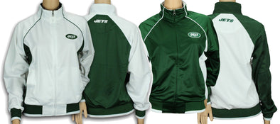 G-III Sports New York Jets NFL Womens Players Zip Up Jacket, White Or Green