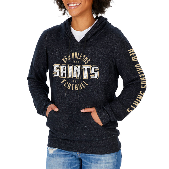 Zubaz NFL Women's New Orleans Saints Marled Soft Pullover Hoodie