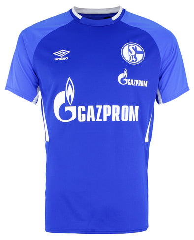 Umbro Men's FC Schalke 04 19/20 Short Sleeve Soccer Training Jersey Shirt, Blue/White