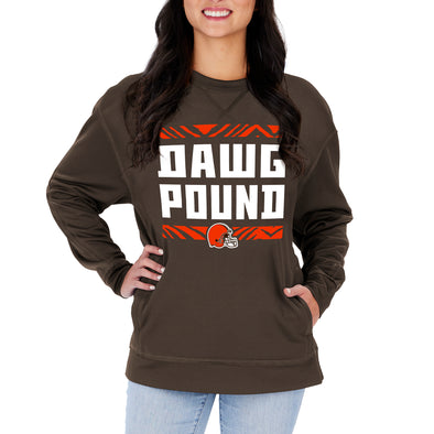Zubaz NFL Women's Cleveland Browns Team Color & Slogan Crewneck Sweatshirt