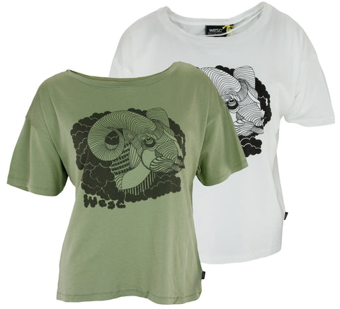 Wesc Women's Smoking Goat Loose Shirt Tee Top - White and Green
