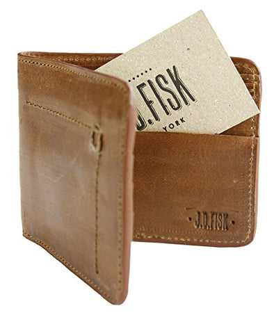 JD Fisk Men's Hand Tack Bifold Wallet, Tan