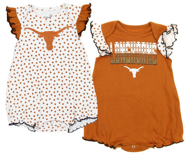 OuterStuff NCAA Texas Longhorns Infant Girls Polka Fan 2-piece Creeper, Orange