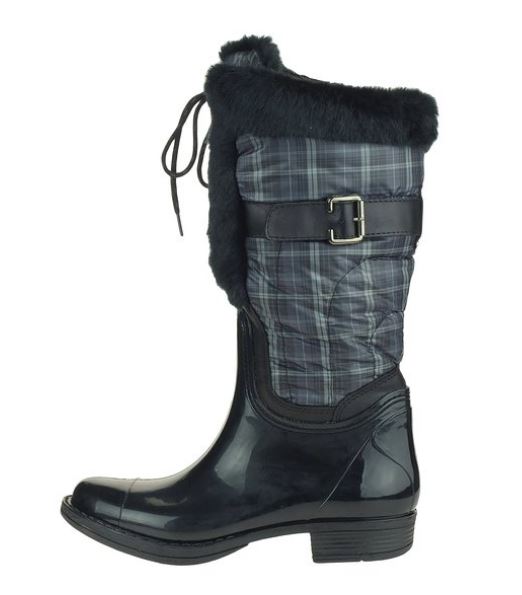 London Fog LORY II Women's Insulated Rain Boots with Faux Fur Trim - Black