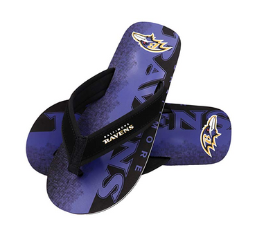 FOCO NFL Men's Baltimore Ravens Contour Fade Wordmark Thong Sandals