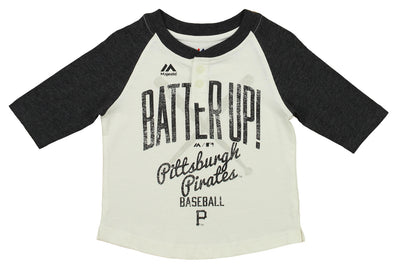 Outerstuff MLB Toddler Pittsburgh Pirates Batter Up 3/4 Sleeve Henley Tee, White
