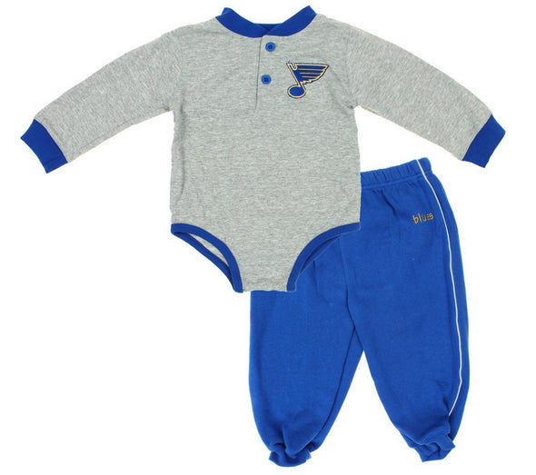 NHL Infant St. Louis Blues Creeper Top and Fleece Pants Set, Grey-Blue