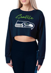 Certo By Northwest NFL Women's Seattle Seahawks Central Long Sleeve Crop Top, Navy