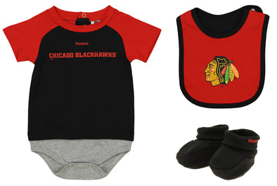 Reebok NHL Infants Chicago Blackhawks Raglan Logo Three Piece Set, Black