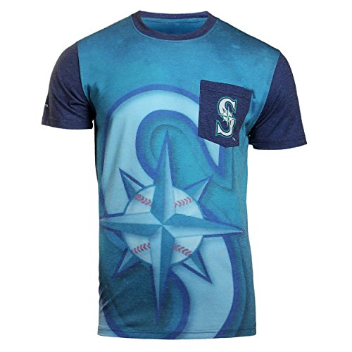 KLEW MLB Men's Seattle Mariners Big Graphics Pocket Logo Tee T-shirt, Blue