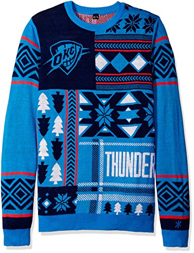 Klew NBA Men's Oklahoma City Thunder Patches Ugly Sweater, Blue