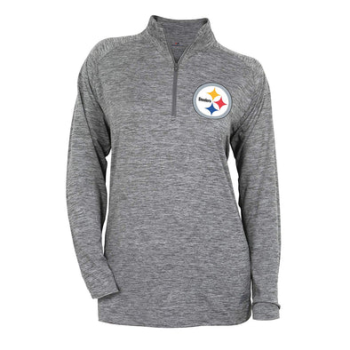 Zubaz NFL Football Women's Pittsburgh Steelers Tonal Gray Quarter Zip Sweatshirt