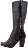 Kelsi Dagger Hazey Women's Knee-High Stacked Heel Leather Boots -Brown