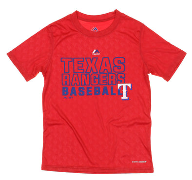 MLB Baseball Boys Youth Texas Rangers Geo Plex Sublimated Cool Base T-Shirt, Red