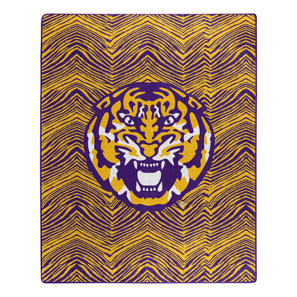 Zubaz by Northwest LSU Tigers NCAA Zubified Raschel Throw Blanket 50 X 60