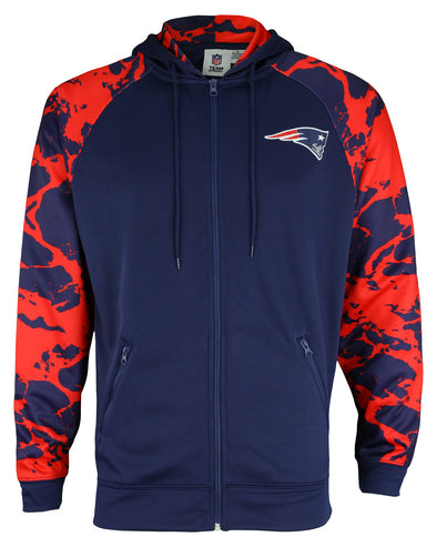 Zubaz NFL Men's New England Patriots  Full Zip Hoodie with Lava Sleeves