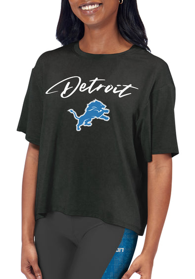 Certo By Northwest NFL Women's Detroit Lions Turnout Cropped T-Shirt, Charcoal