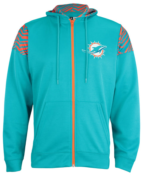 Zubaz Miami Dolphins NFL Men's Full Zip Hoodie with Zebra Print Details