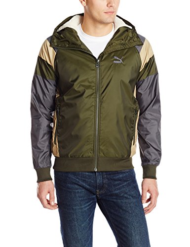 PUMA Men's Winterized Hooded Winbreaker Zip Up Jacket, Forest Night