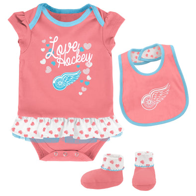 Outerstuff NHL Infant Girls Detroit Red Wings Pink Love Hockey Creeper Set