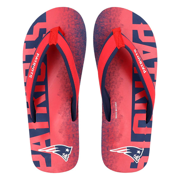 FOCO NFL Men's New England Patriots Contour Fade Wordmark Flip Flop Sandals
