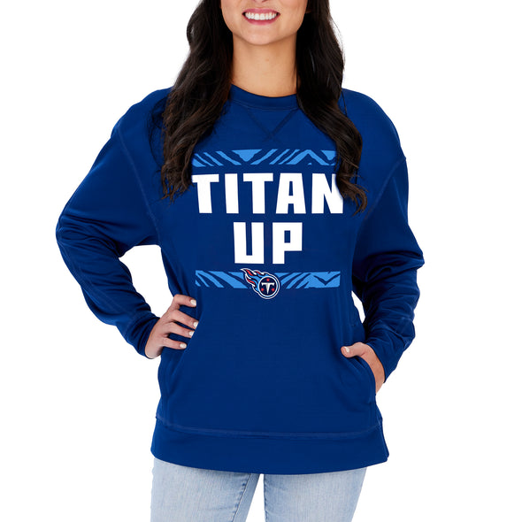 Zubaz NFL Women's Tennessee Titans Team Color & Slogan Crewneck Sweatshirt