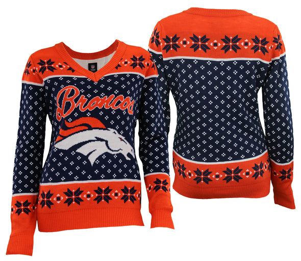 Forever Collectibles NFL Women's Denver Broncos Big Logo V-Neck Sweater