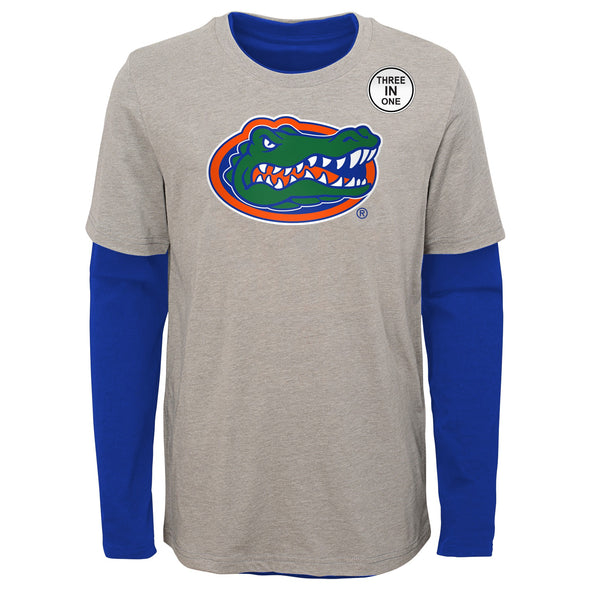 Outerstuff Florida Gators NCAA Boy's Youth (8-20) Goal Line Stand 3 in 1 Combo Tee, Royal/Grey