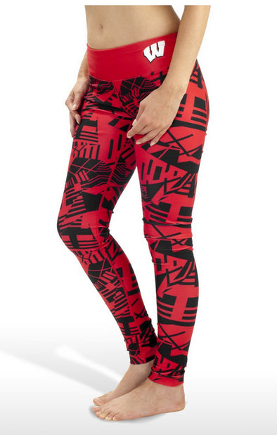 NCAA Women's Wisconsin Badgers Geometric Print Leggings, Red