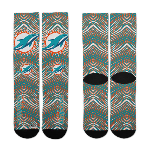 Zubaz By For Bare Feet NFL Adults Unisex Miami Dolphins Zubified Dress Socks, Large