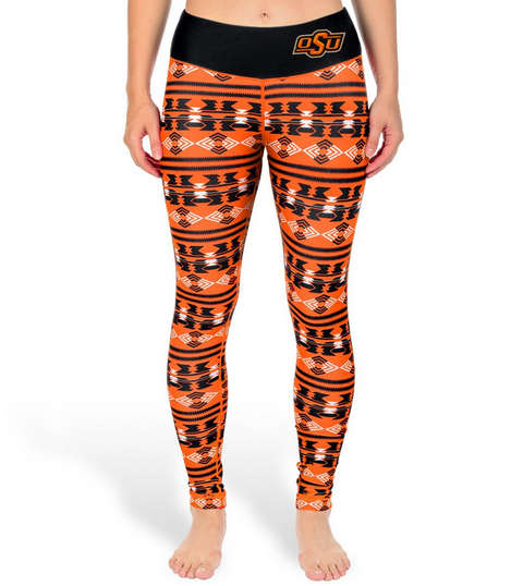 NCAA Women's Oklahoma State Cowboys Aztec Print Leggings, Orange