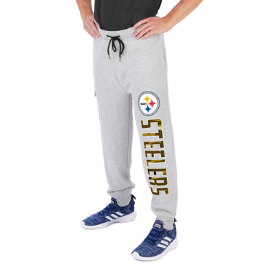 Zubaz Men's NFL Pittsburgh Steelers Heather Gray Cargo Sweatpants