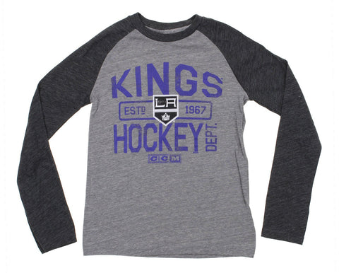 CCM NHL Youth Los Angeles Kings Triblend Long Sleeve Raglan Shirt, Grey