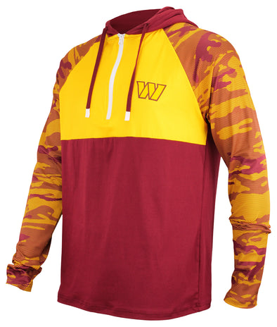 Zubaz NFL Men's Washington Commanders Team Color Block 1/4 Zip Hoodie W/ Camo Lines