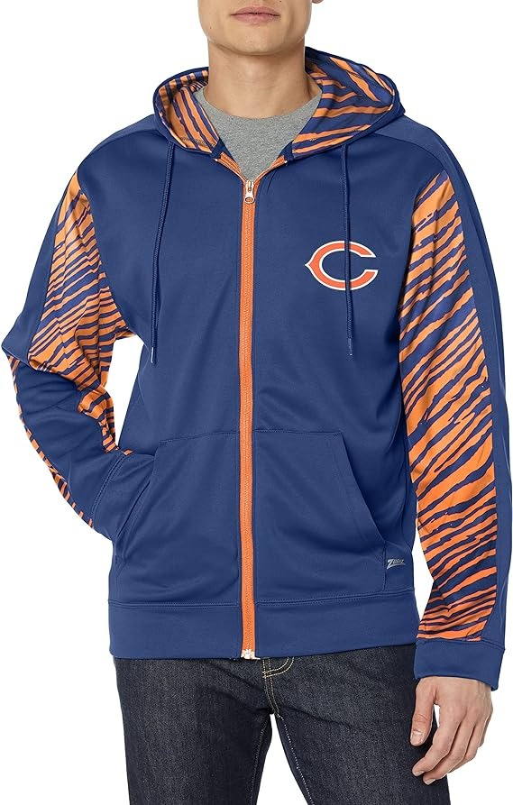 Zubaz Men's Chicago Bears Team Color Zebra Accent Full Zip Hoodie