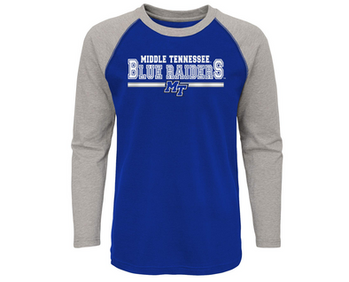 Outerstuff NCAA Youth 8-20 Middle Tennessee Blue Raiders Varsity Block Raglan Tee