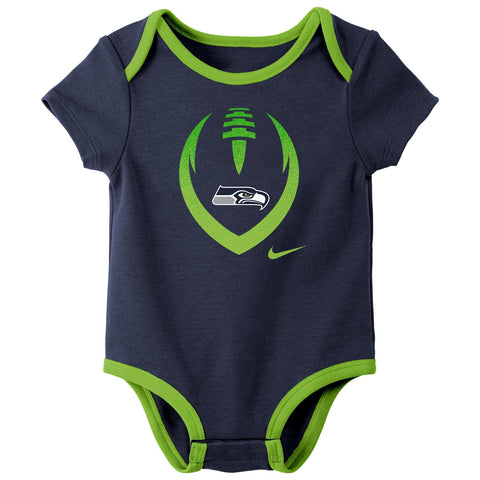 Nike NFL Infant Newborn Seattle Seahawks Nostalgic Icon Creeper 3-Pack Set