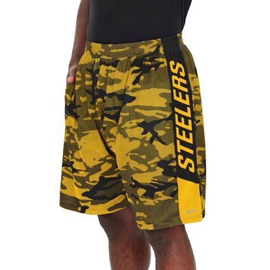 Zubaz Men's NFL Pittsburgh Steelers Lightweight Shorts with Camo Lines
