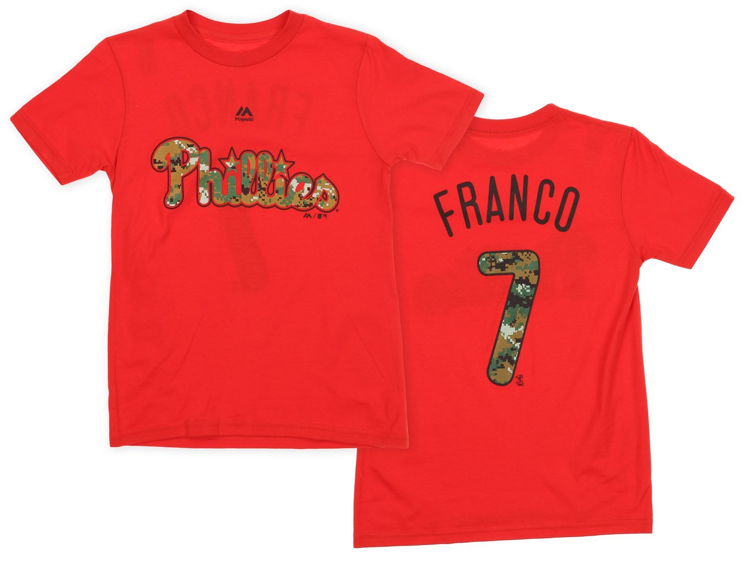 Majestic Athletic MLB Boys Youth Majestic Philadelphia Phillies Maikel Franco #7 USMC Woodland Camo Logo T-Shirt - X-Large (18)